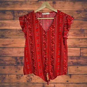 5 for $25🔥All In Love Bandana Print Tie Front Flutter Sleeve Blouse Medium
